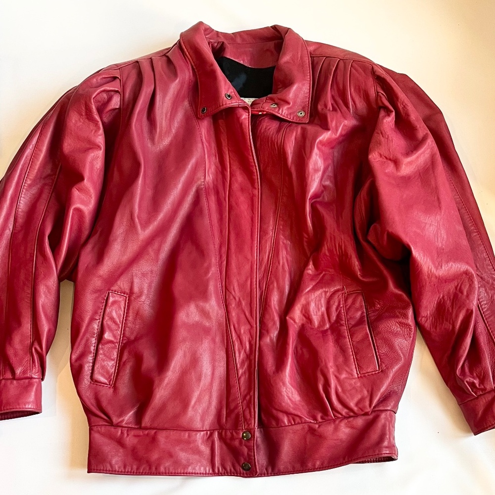 Vtg Red Leather Jacket The Boutique of Leathers Made Canada S/M
